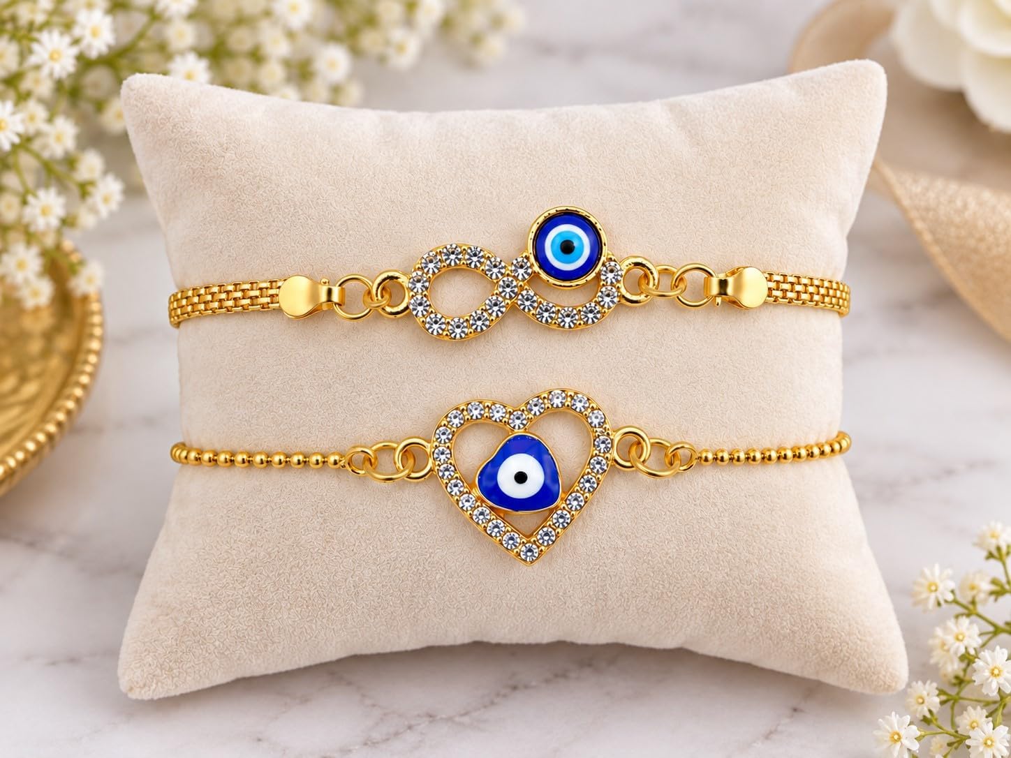 Bracelets Gold Plated, Evil eyes, heart shaped for Women,Men Jewelry with popular bracelet designs, infinity love, Valentines Day, Gift Sets for Womens, Mom, wife. and freinds, everyday style image 4