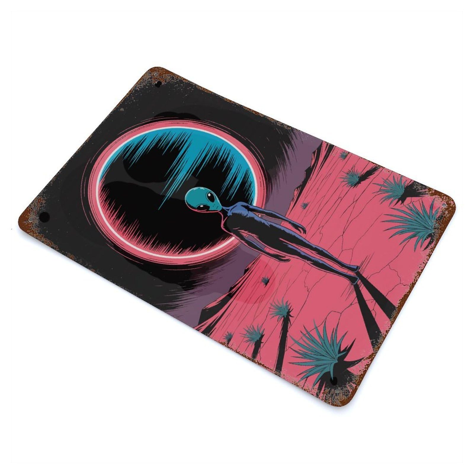 Alien on A Desolate Planet 11.8"x7.9" Rusty Metal Tin Sign, Novelty Wall Decor for Cafe, Home Bar And Lounge Decor