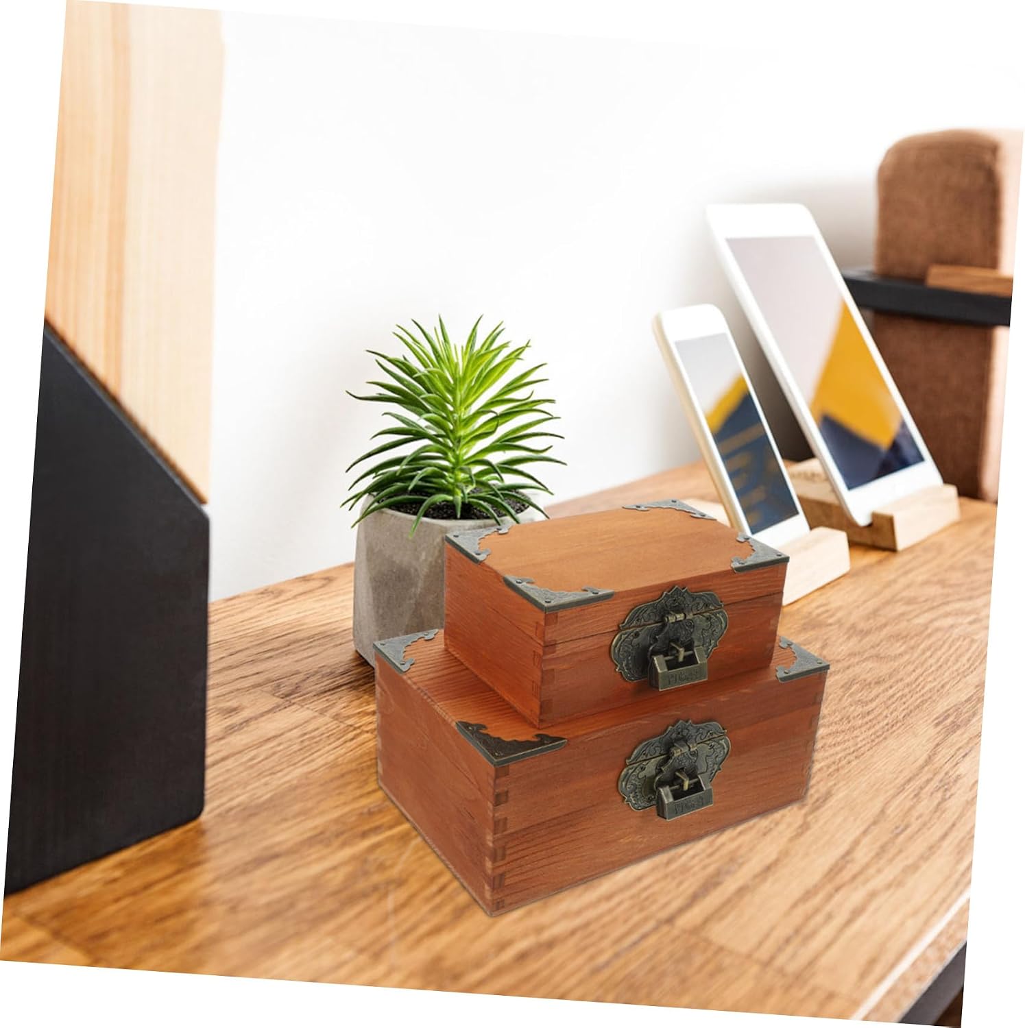 PRETYZOOM 2pcs Vintage Wood Jewelry Organizer Box with Lid for Dresser image 4