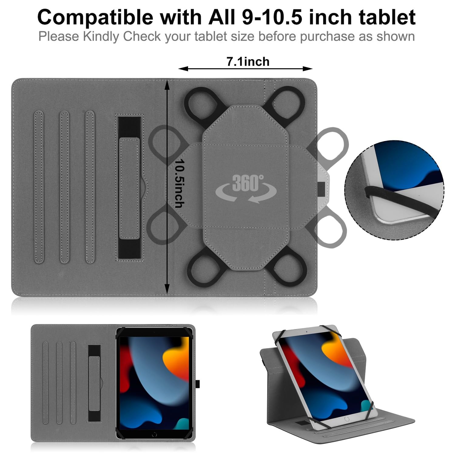 Universal Schutzhülle Für 10-11 Zoll Tablets - 360° Drehbar, Verstellbar, Kunstleder