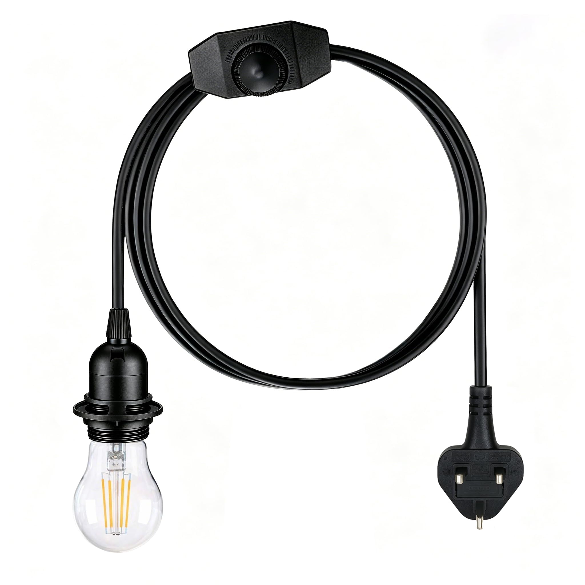 Bravsekai Pendant Light Fitting Kit with Dimmer Switch, 2M Hanging Lamp Cord Set Plug in, E27 Edison Bulb Socket for Light Fixture and Lampshades, A Bulb Included, Black