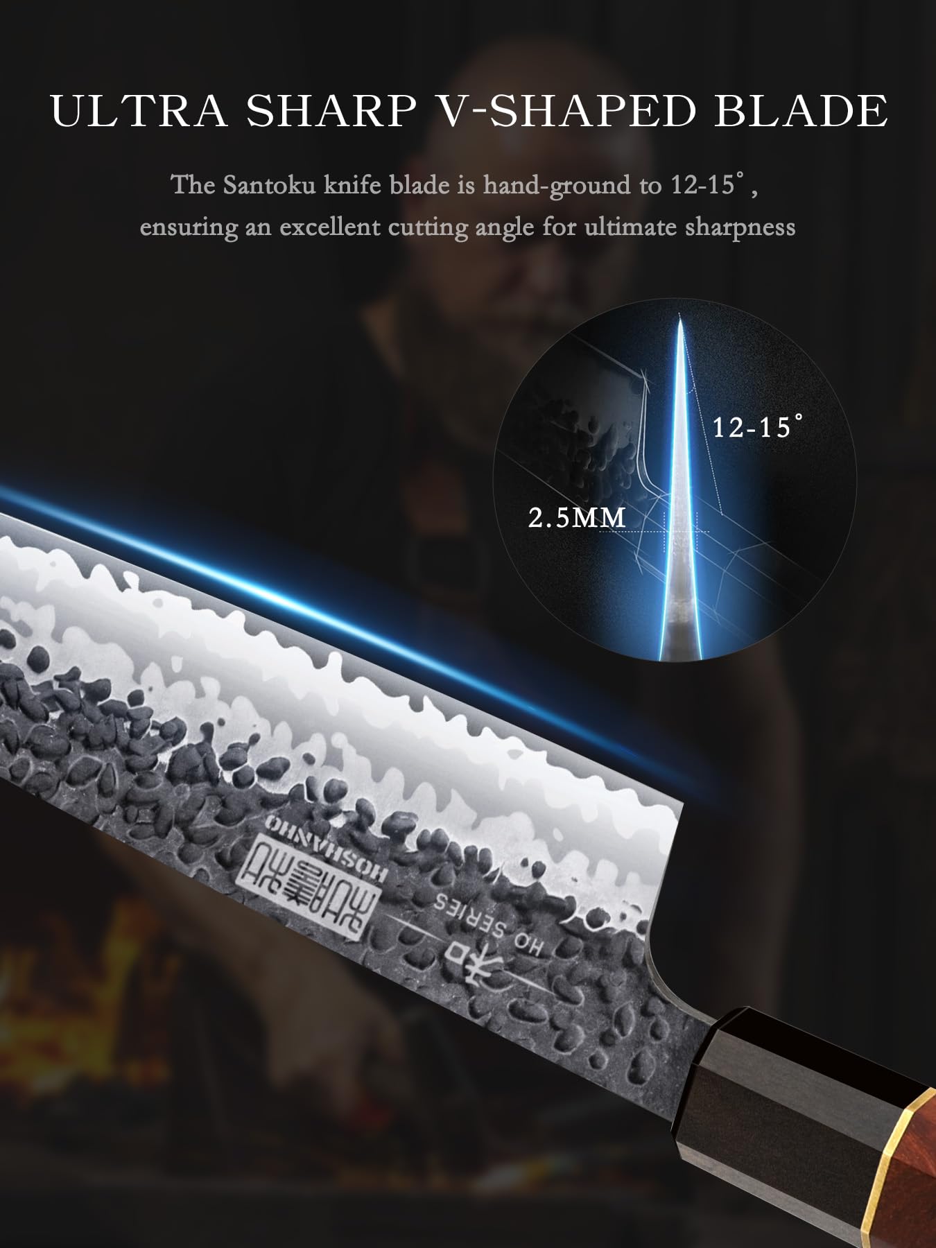 HOSHANHO 18 cm Coltello Santoku da Cucina, Affilata Coltelli da Cucina in VG-10 Super Acciaio, Professionale Coltello da Chef Santoku Giapponese con Manico in Legno Ottagonale