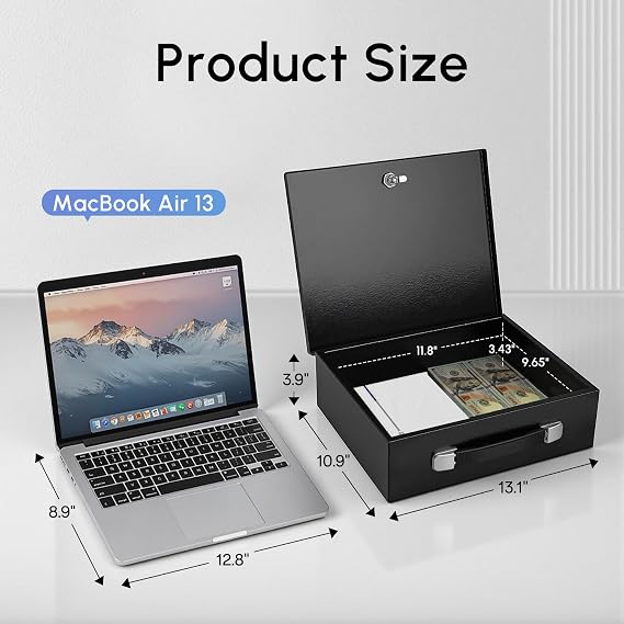 Fireproof Document Box with Key Lock, Metal Fireproof Lock box Portable, Fire Resistant Home Safe Box for Documents, Jewelry, Cash, Tablets and Personal Items, 13.2 x 11 x 4.13