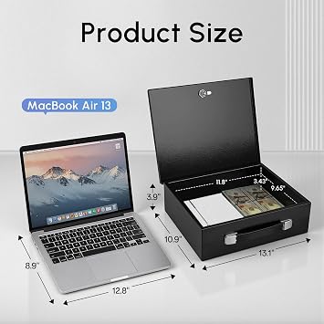 Fireproof Document Box with Key Lock, Metal Fireproof Lock box Portable, Fire Resistant Home Safe Box for Documents, Jewelry, Cash, Tablets and Personal Items, 13.2 x 11 x 4.13