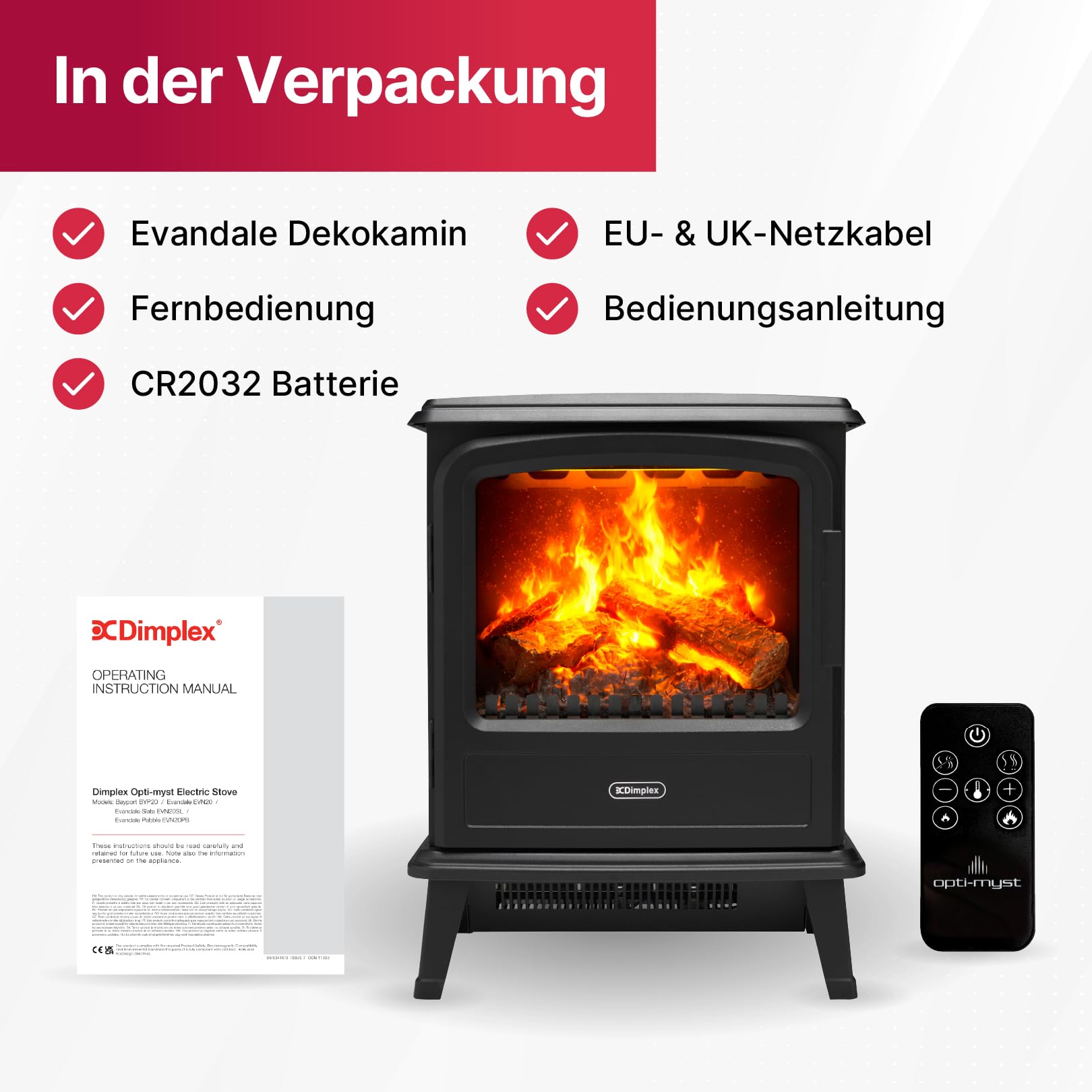 Dimplex Elektrokamin Evandale - Elektrokamin mit Heizung und Kaminfeuer - 1000W / 2000W - Wasserdampf Kamin - LED Optimyst 3D Flammeneffekt - Inklusive Fernbedienung - Black