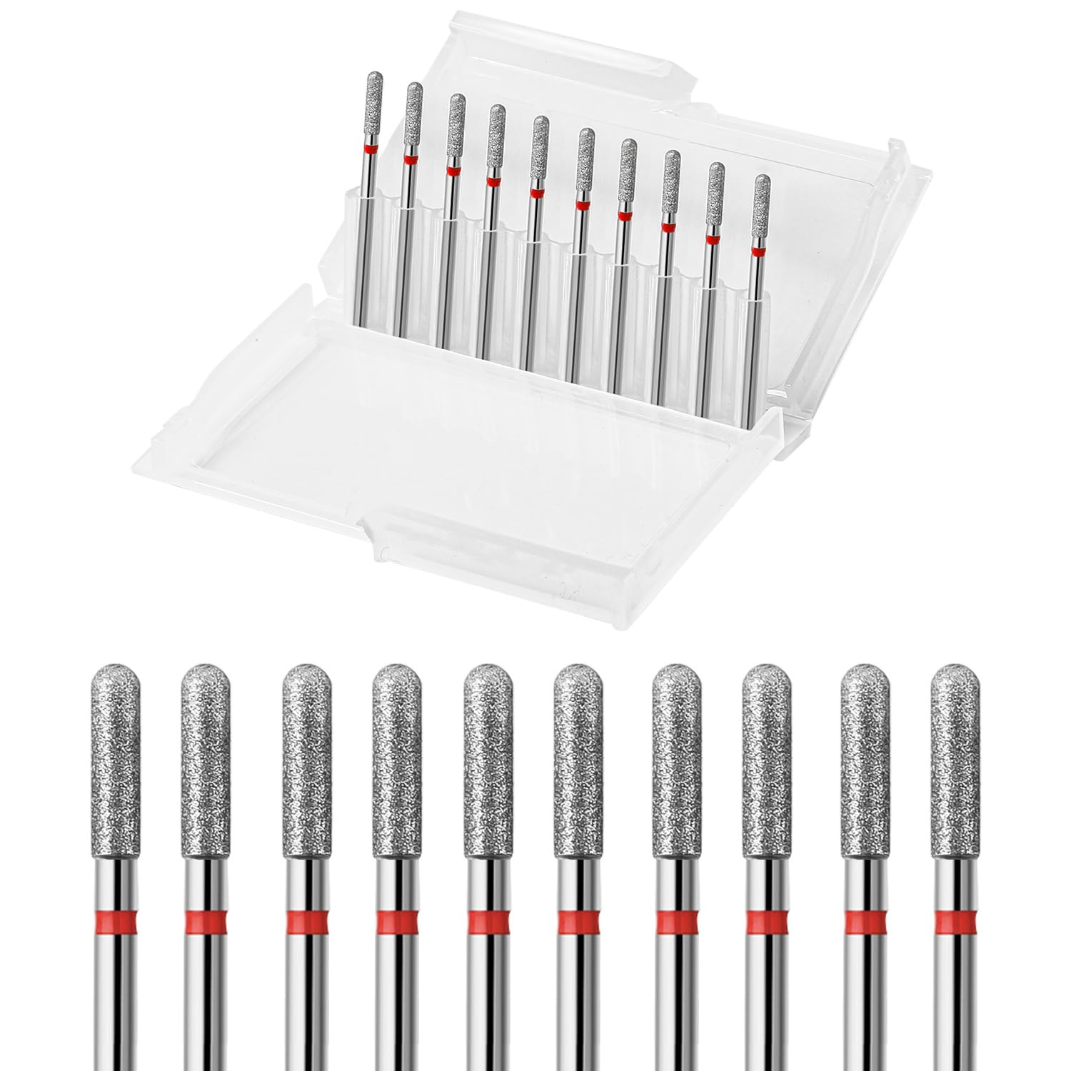 10pcs Safety Round Barrel Cuticle Drill Bits, Carbide Diamond Nail Bits for Dead Skin Removal & Nail Shaping, 3/32'' Two Way Rotate, Professional