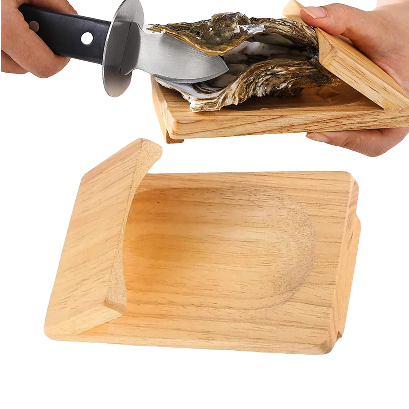 Whrcy Oesterklem, houten oesteropener, oestermes met basis