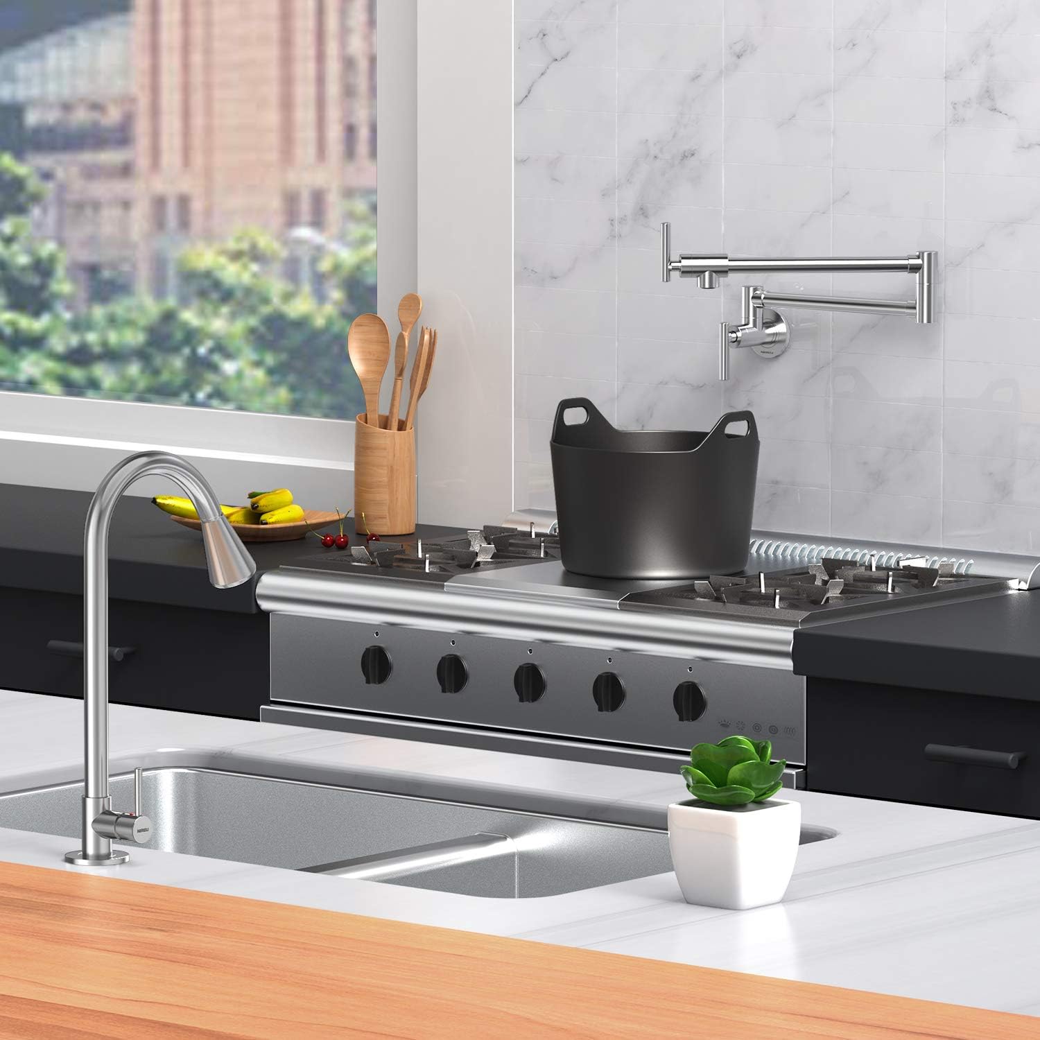 Free Shipping Offer NIREU Pot Filler Faucet Wall Mount Brushed Nickel Folding Stretchable Brass Kitchen Faucet with Single Hole Two Handles Flash Deals - 50% OFF NIREU Pot Filler Faucet Wall Mount Brushed Nickel Folding Stretchable Brass Kitchen Faucet with Single Hole Two Handles