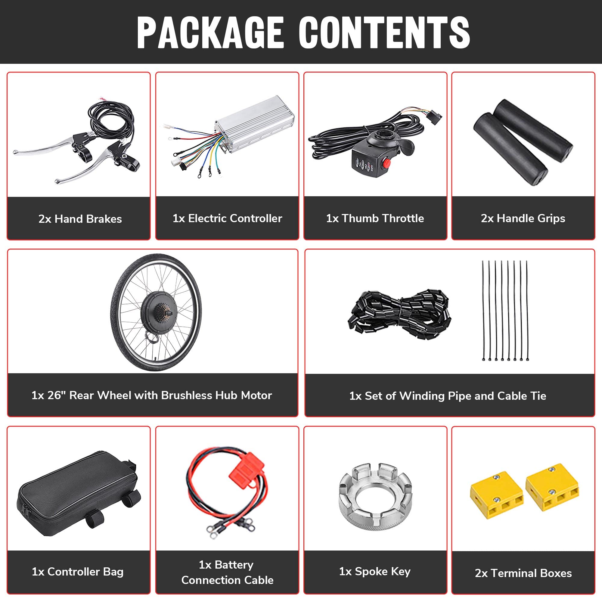 AW Electric Bike Conversion Kit 48V 1000W 26" Front/Rear Wheel Powerful Motor E-Bike Conversion Kit Dual Mode Controller Twist Throttle/Thumb Throttle Ebike Wheel Kit