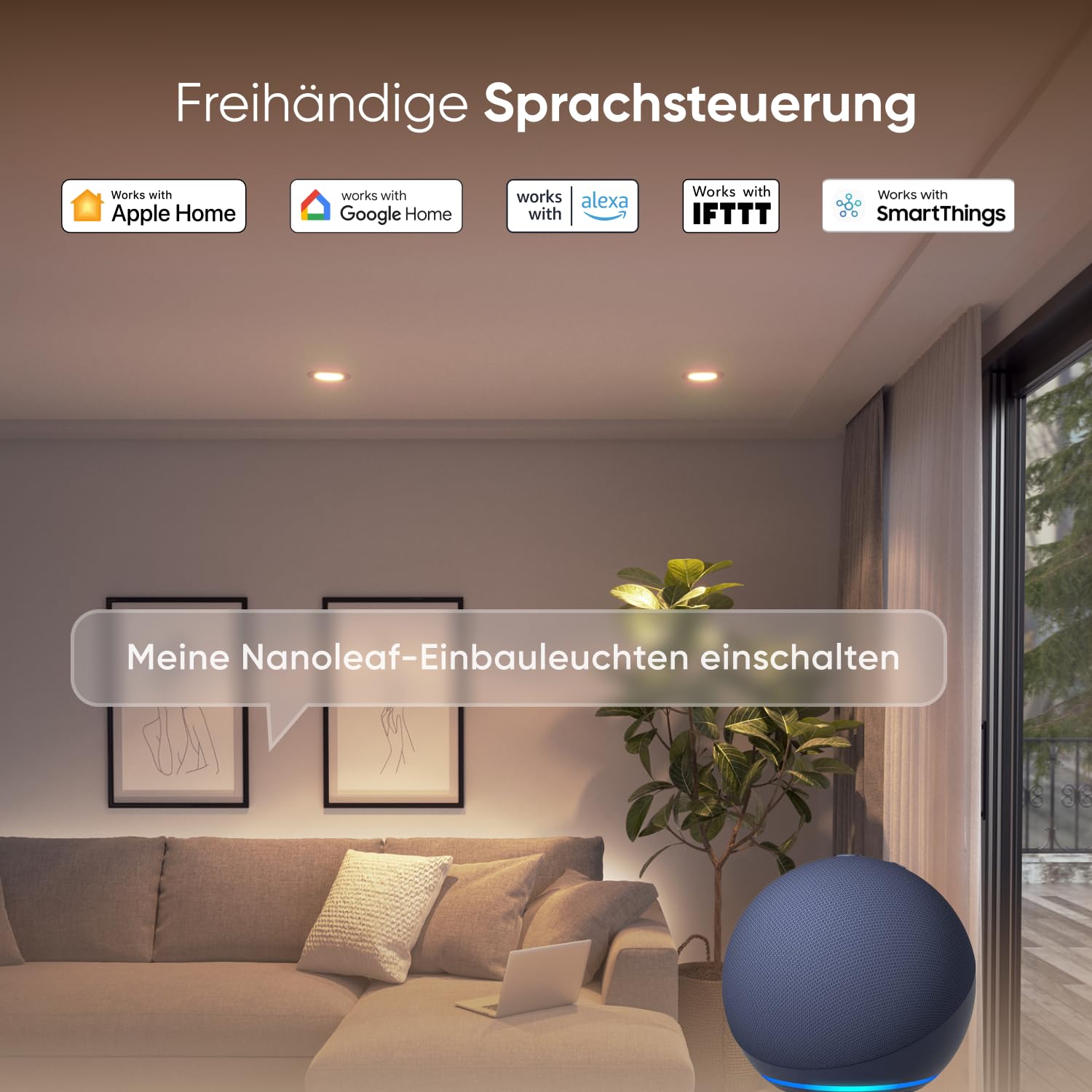 Nanoleaf Matter Einbaustrahler RGBCW LED Lampen, 4 Smarte & Dimmbar Glühbirnen, 550 Lumen, 75-85 mm Ausschnitt, WLAN Bluetooth App/Sprachsteuerung (Funktioniert mit Alexa, Apple), Wohnzimmer Deko
