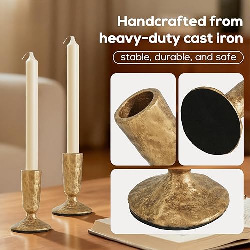 Miniatura 2 de Juego de 2 candelabros de latón antiguo hechos a mano de hierro fundido para bodas, mesa de comedor, centro de mesa, fiestas, atemporal, vintage,