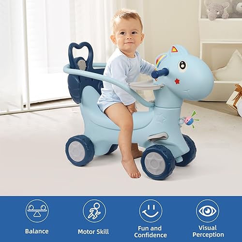 Miniatura 5 de Ancaixin Caballo mecedor 4 en 1 de 1 a 3 años, juguete mecedor para bebé, regalo de cumpleaños para niños pequeños de 1 a 3 años, juguetes de paseo