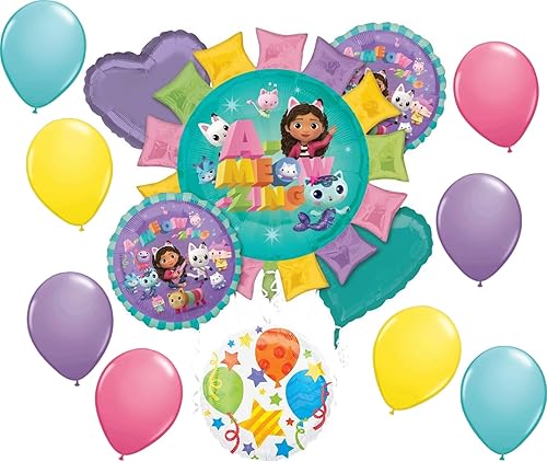 Suministros para fiesta de cumpleaños de Gabby's para casa de muñecas y gatos, decoración de ramo de globos