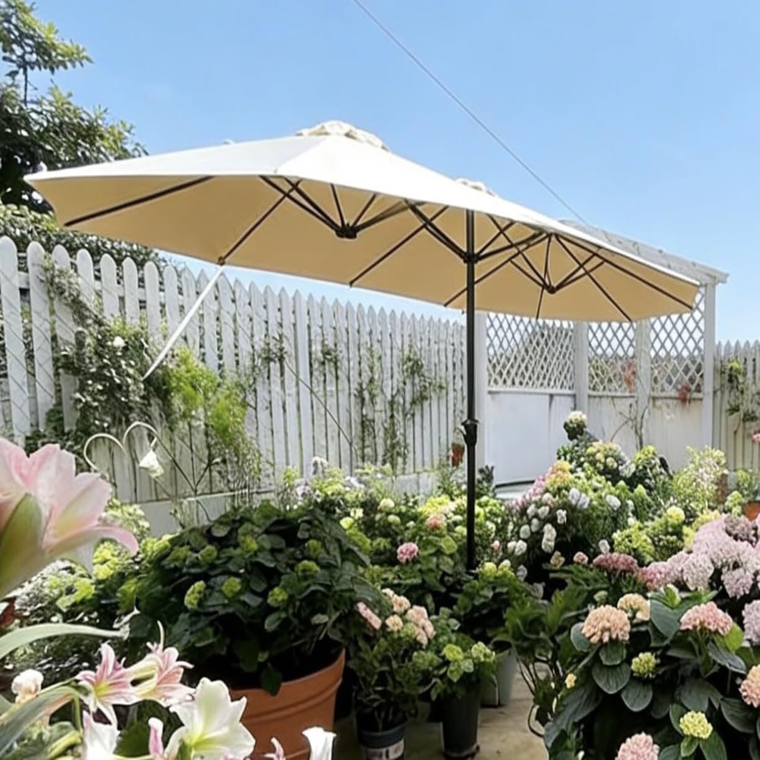 4.6x2.7m Telo Ombrellone Ricambio 12 Stecche,Patio Copertura Tessuto di Ricambio,Copertura Baldacchino di Ricambio Ombrellone Per Giardini, Balconi, Spiagge, Esterni(Beige)