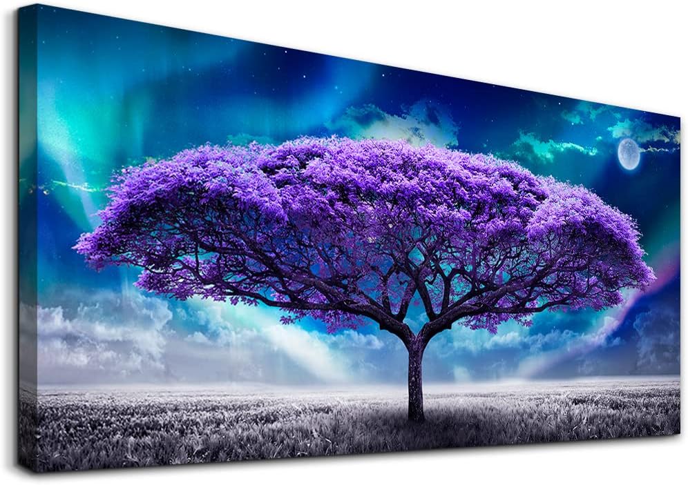 Canvas Wall Art For Living Room Large Size Farmhouse Wall Decor For Bedroom Purple Tree Abstract Scenery Pictures Artwork Canvas Prints Office Decor Painting Dormitory Decor Modern Home Decorations