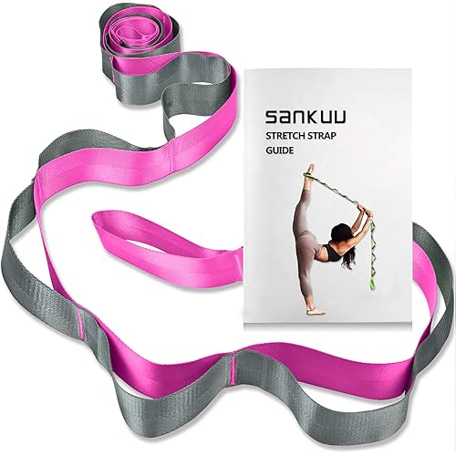 SANKUU Yoga Straps Stretching Strap with 12 Loops Workout Poster, Straps for Stretching Physical Therapy Equipment Long Stretch Out Bands for Exercise, Pilates and Gymnastics for Women Men