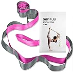 SANKUU Yoga Straps Stretching Strap with 12 Loops Workout Poster, Straps for Stretching Physical Therapy Equipment Long Stretch Out Bands for Exercise, Pilates and Gymnastics for Women Men (Pink)