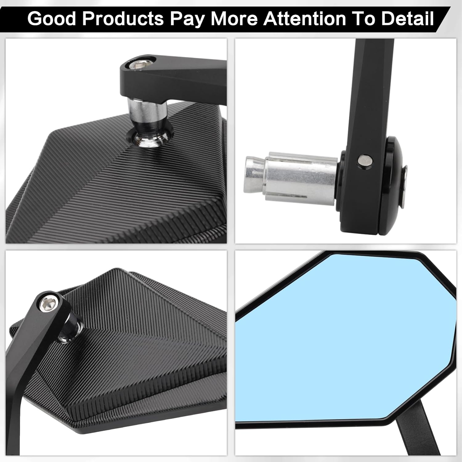 Motorcycle Bar End Mirrors CNC Aluminum Universal 7/8" Handlebar Rear View Mirrors Cafe Racer Anti-Vibration with Convex Lens For M8/M6 Standard Super Sport Street Bike Cruiser Scooter (Black)