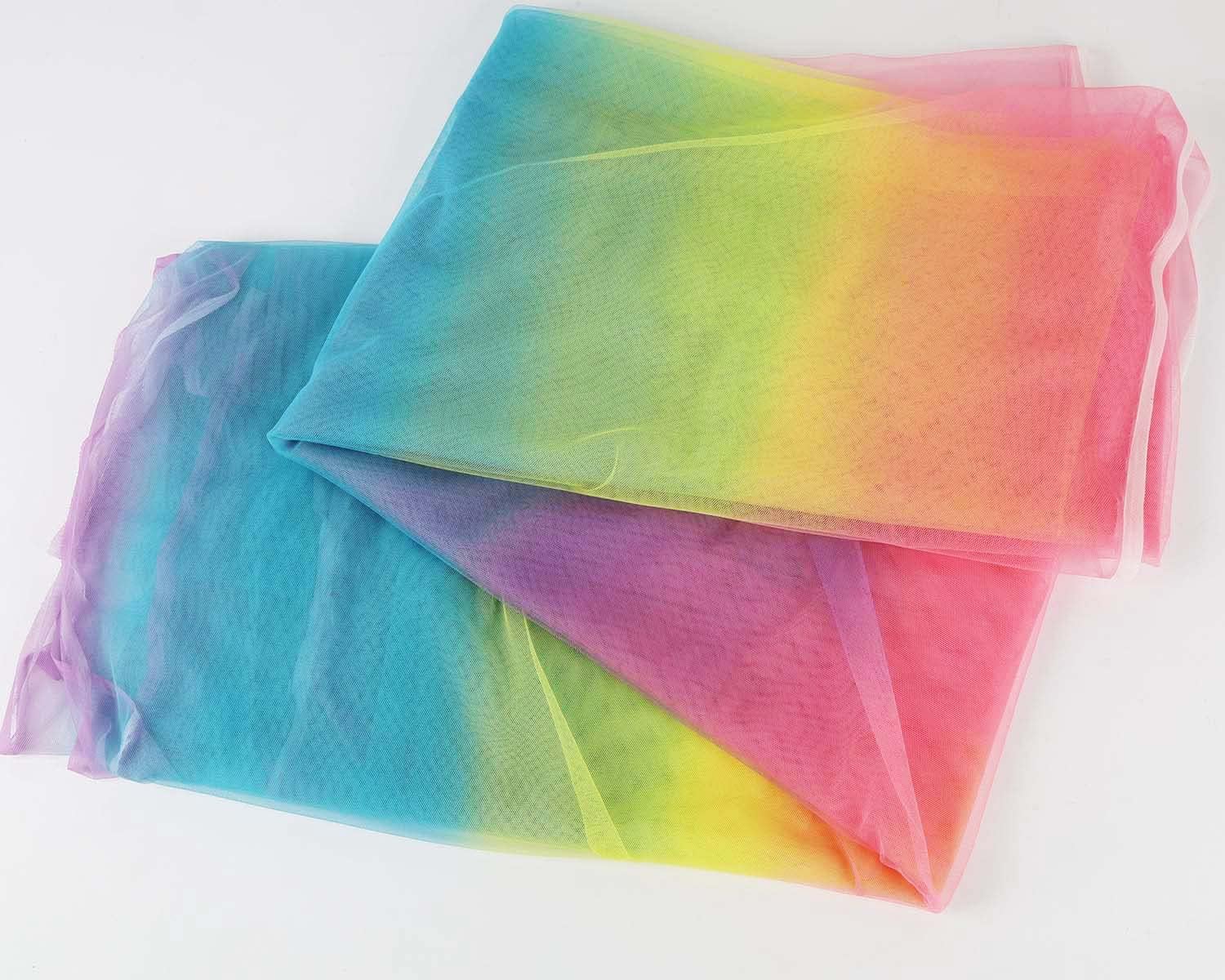 5 Yards Rainbow Net Fabric Multicolor Tulle Mesh for Making Dress Tutu Skirt Home Decor Party Supplies - 62 Inch Wide - Pink Yellow Blue Purple