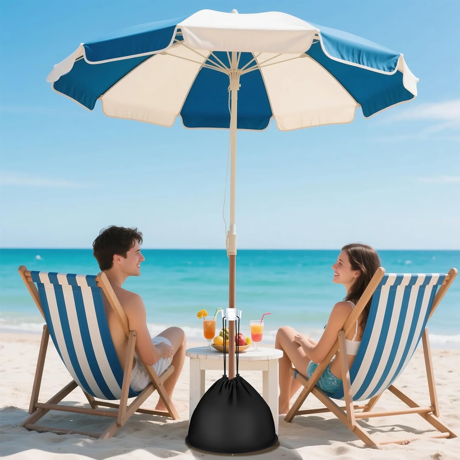 Pop up Beach Umbrella Anchor, Drawstring 600D Oxford Cloth Weights Sand Bags, Includes The Umbrella Hook, for Outdoor Patio Garden (1, Black) - Image 6