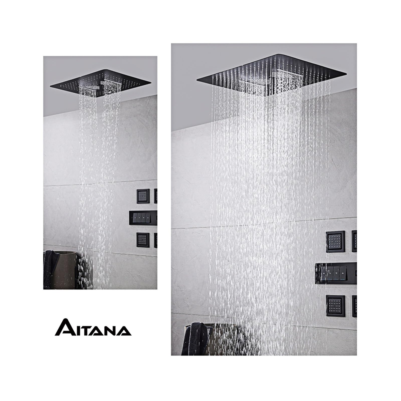 Sistema de Ducha, de ducha baño negro gama alta, diseño llave pared con pantalla digital intelinte, fría y caliente cuatro funciones(Brushed Grey)