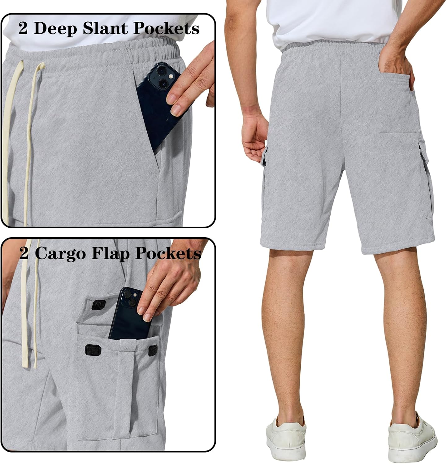 Mens Cargo Sweat Shorts Casual Elastic Waist Drawstring Gym Relaxed Fit Athletic Jogger Shorts with 5 Pockets - Image 6