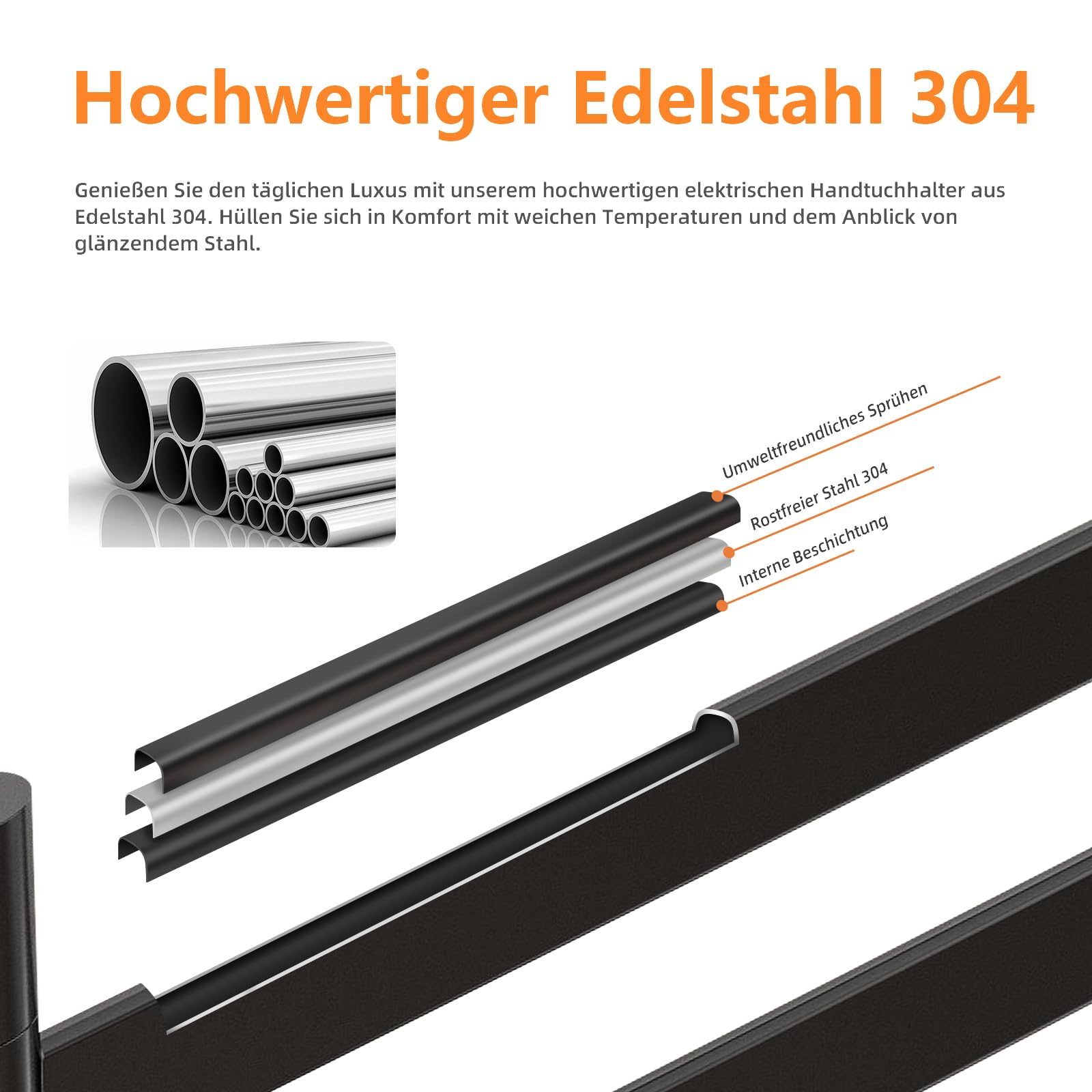 ZOYI 180°Drehung handtuchheizkörper elektrisch, elektrischer Handtuchwärmer, Handtuchtrockner Wandmontage, Intelligenter Konstanttemperatur Handtuchheizer, Badheizkörper Elektrisch,140W (Schwarz)