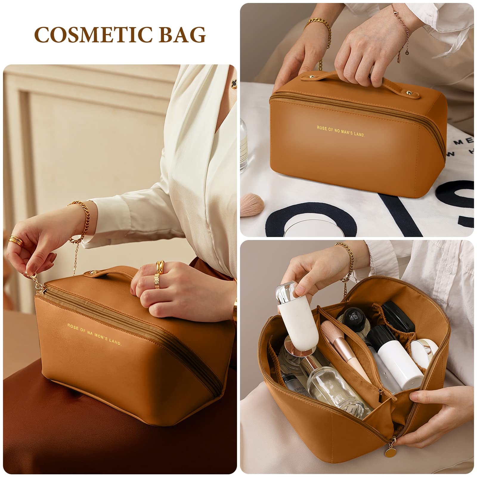 Aucuu Borsa Cosmetica da Viaggio, Beauty Case da Viaggio Donna, Borsa da Viaggio per Cosmetici, Borsa Cosmetica da Donna in Morbida Pelle PU, Borse da Toilette Impermeabile Portatile