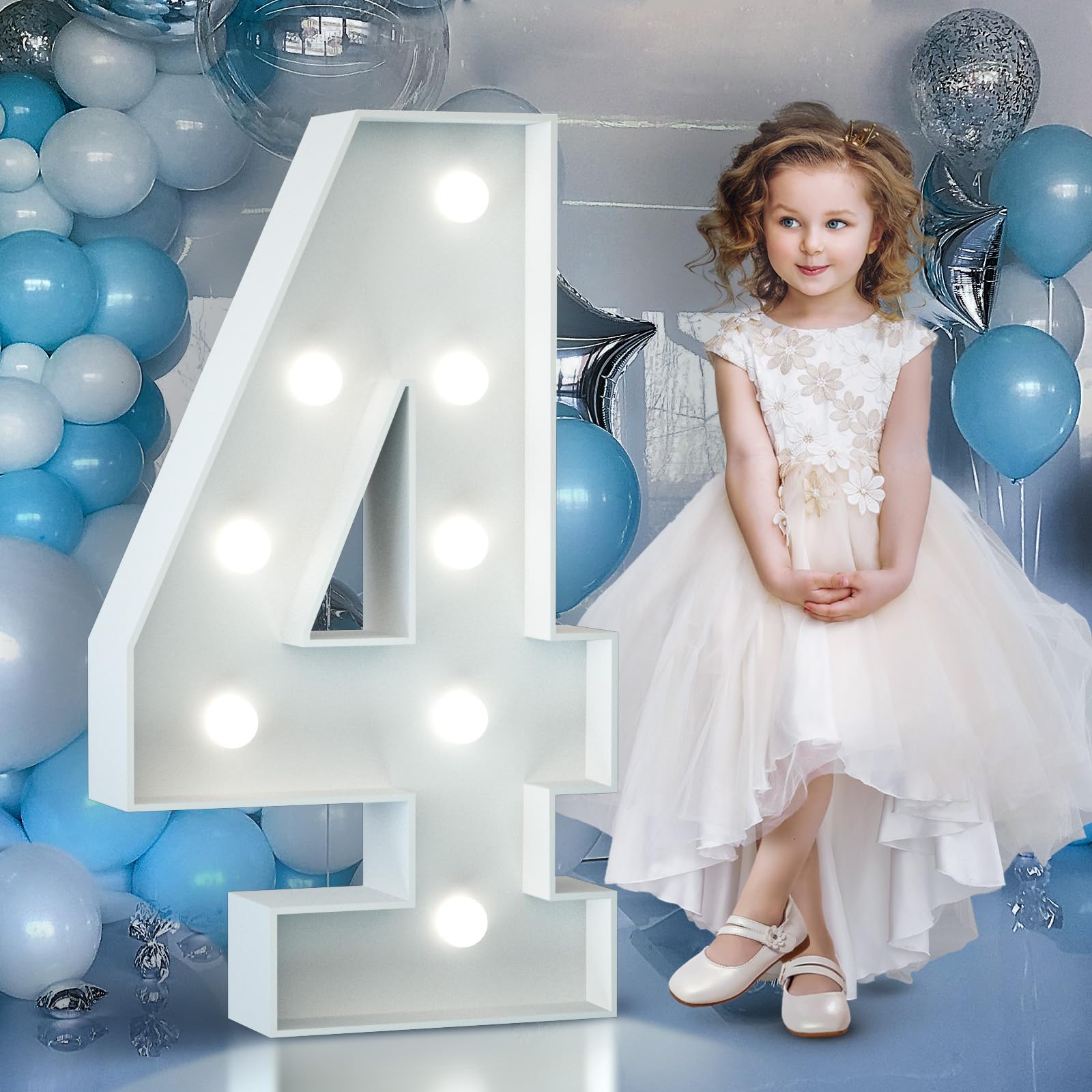 4FT Light Up Numbers Birthday Decoration Large Marquee Numbers 1 for 1st 18th 21st Birthday Party Decor Wedding, Big Number Frame Foam Cardboard Mosaic Arch Stand Pre-Cut Numbers — view 60