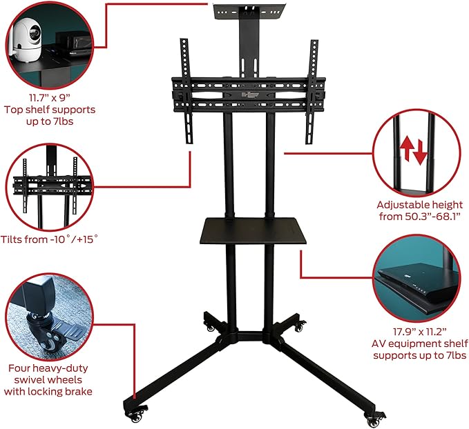 Soporte Móvil para TV XTREME, Ajustable, Ruedas con Freno, 32-70 pulgadas miniatura 4