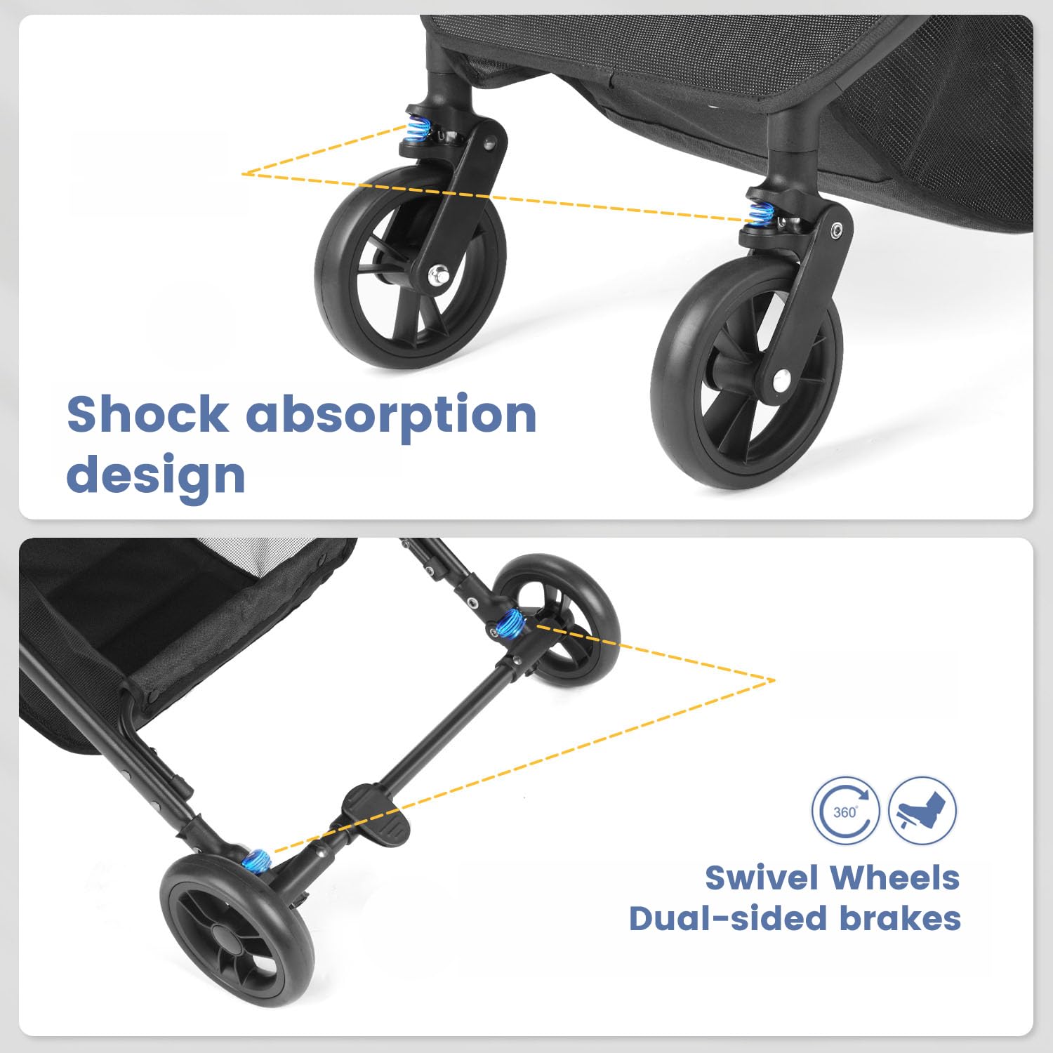 Wedyvko Dog Stroller 2024, Pet Stroller for Medium Dogs Cats, Shock-Absorbing Wheels, Draggable for Easy Transport, Max Load 66 lbs with Dog Poop Bags & Dispenser (Black)