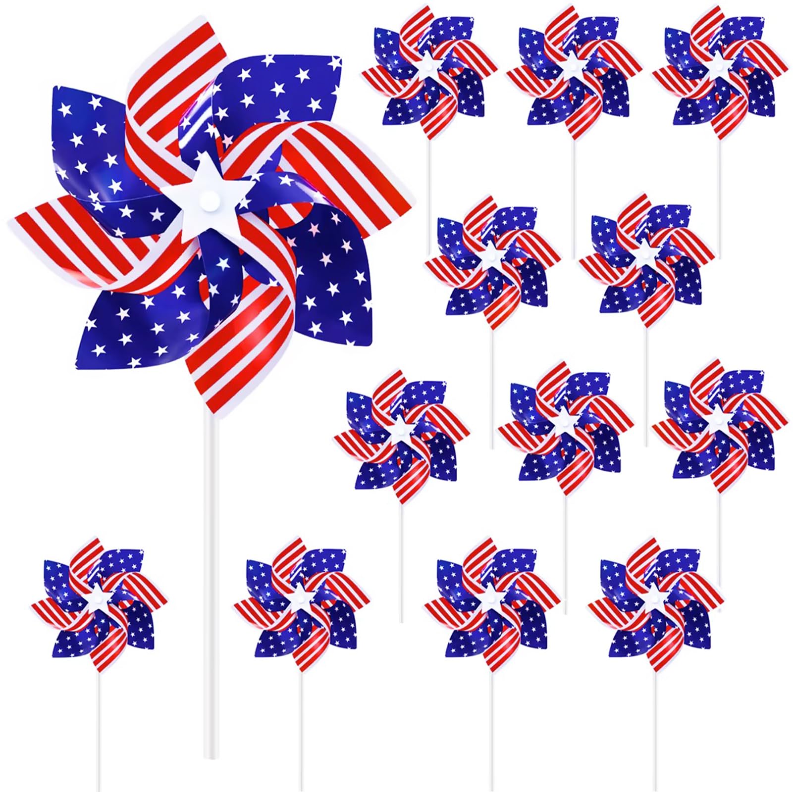 Photo 1 of 12 Pack 8 Inches American Flag Patriotic Pinwheels Windmill Wind Spinner for Yard Garden Lawn Fourth of July Independence Day Party Decorations