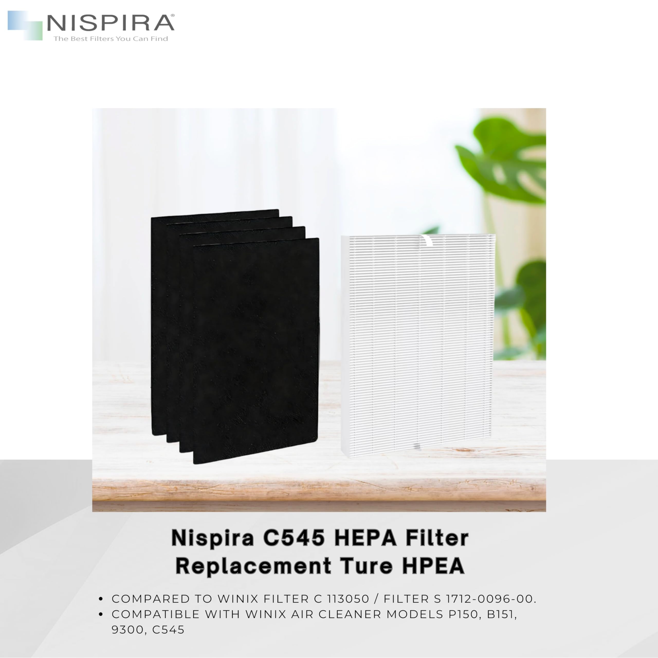 Nispira C545 HEPA Filter Replacement Ture HPEA For Winix C545 Air Purifier, P150, B151, 9300, Part Filter S 1712-0096-00 & 2522-0058-00, 113050 2 Sets