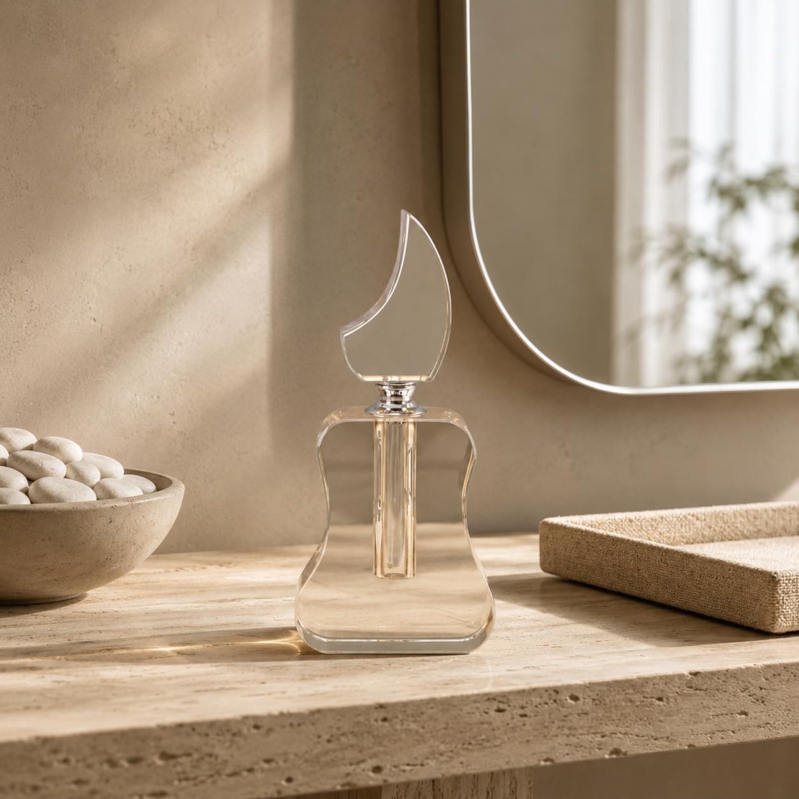 Kristall Parfümflasche Duftflakon Deko Flakon Ornament Kristalloptik mit Schlankem Hals Und Kugelstopfen aus Kristall für Kommode Couchtisch, Rosa, Mittel 6 3 17cm