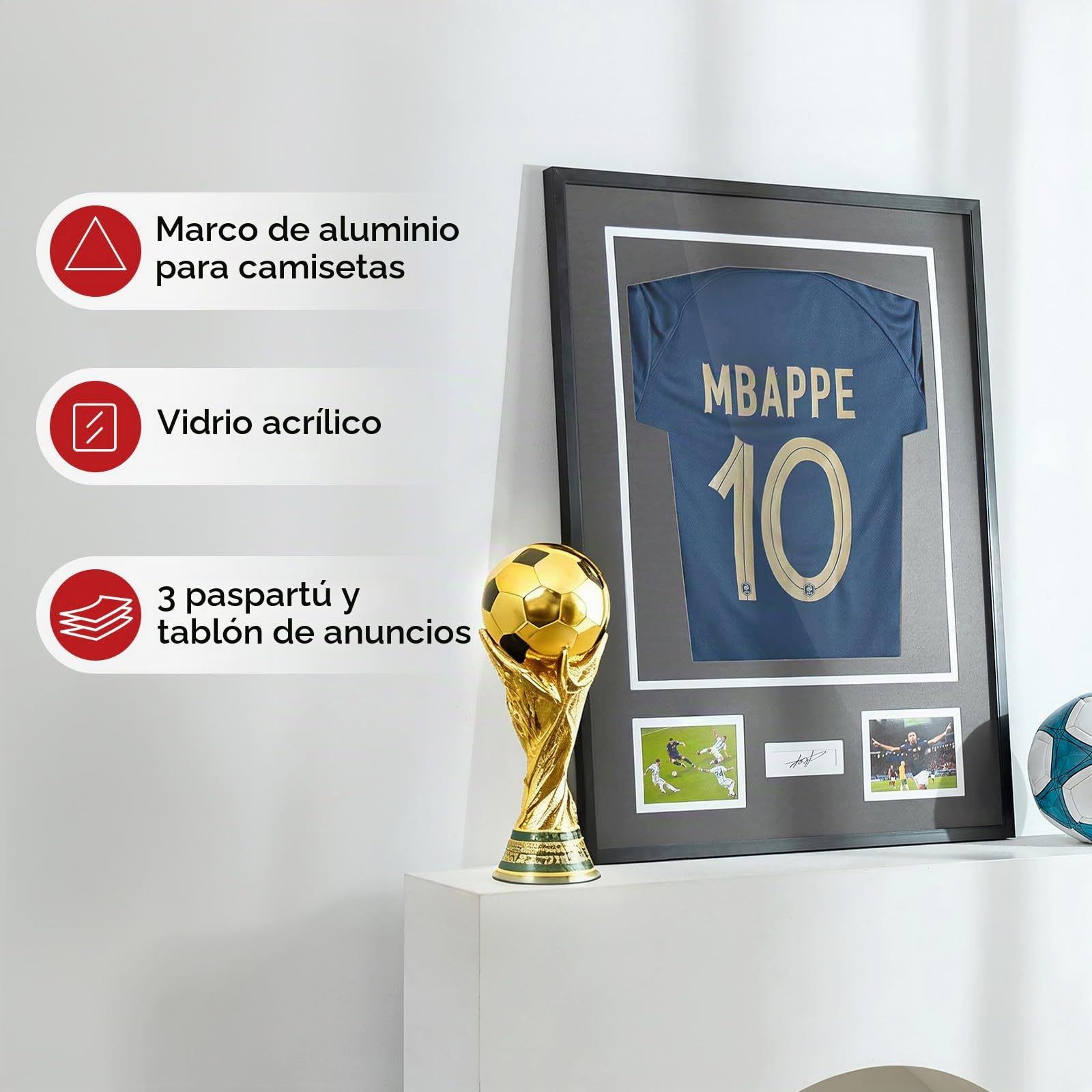 Marco de camiseta de 60 x 80 cm, marco de fotos, marco de aluminio, camiseta de fútbol, marco de objetos grande, XL, marco 3D para camisetas, color negro