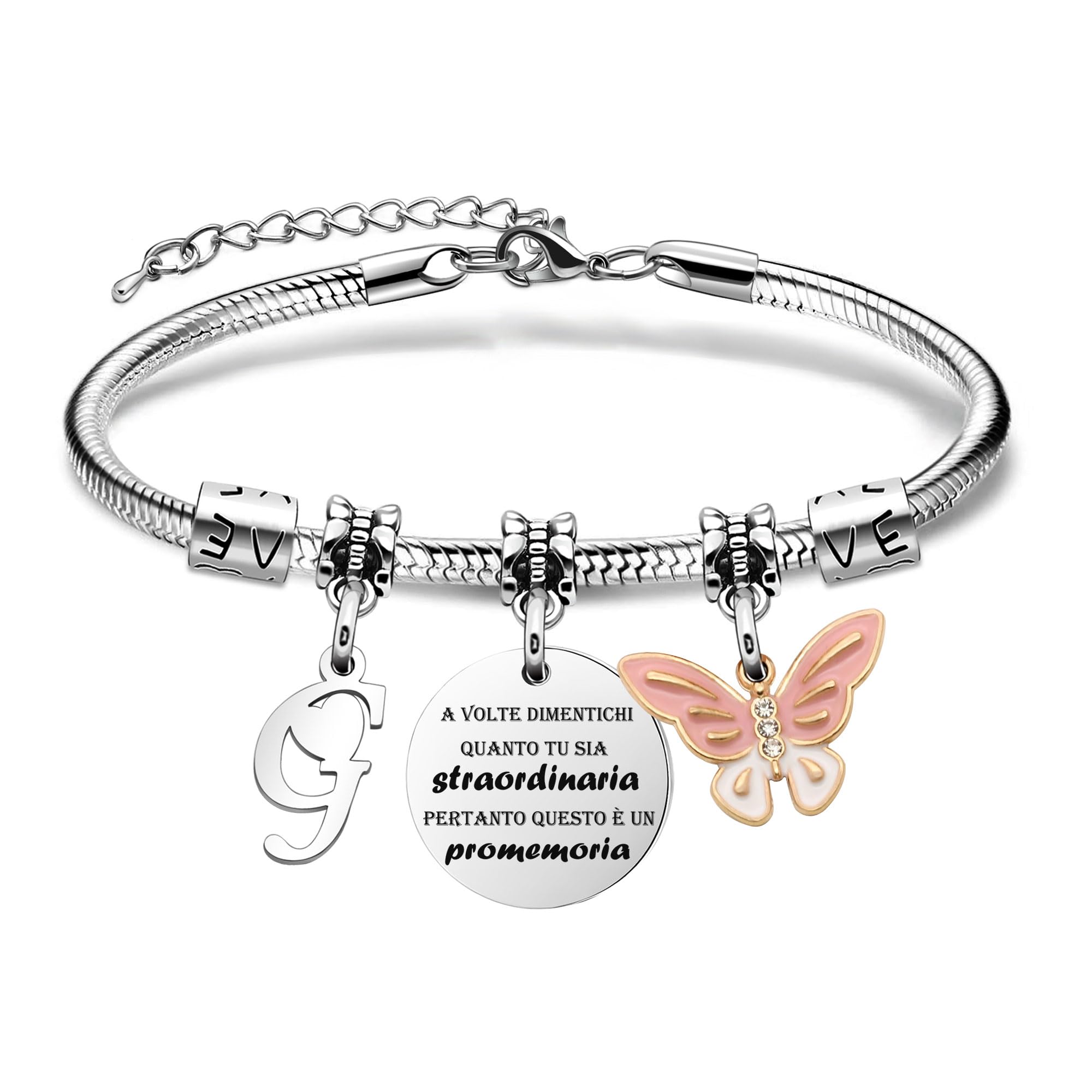 SAMORION A Volte Dimenticati quanto tu sia straordinaria pertanto questo è un promemoria-Moda Rosa Farfalla Ciondolo Lettere Iniziali Braccialetti Regalo Ispiratore Per le Donne Ragazze Nipote