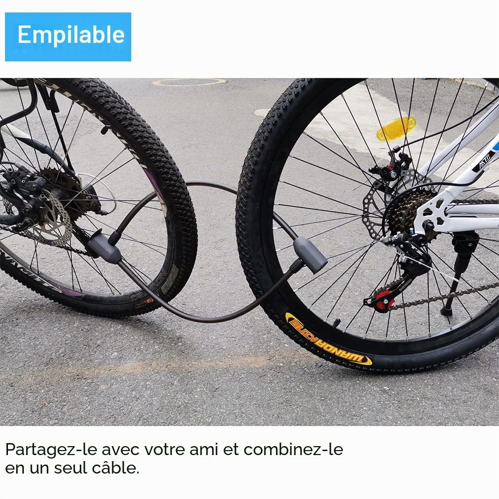 eLinkSmart Cadenas de vélo para empreintes digitales et applications téléphoniques - 40 mm - Étanche - Câble en acier sans clé - Verrou de voyage