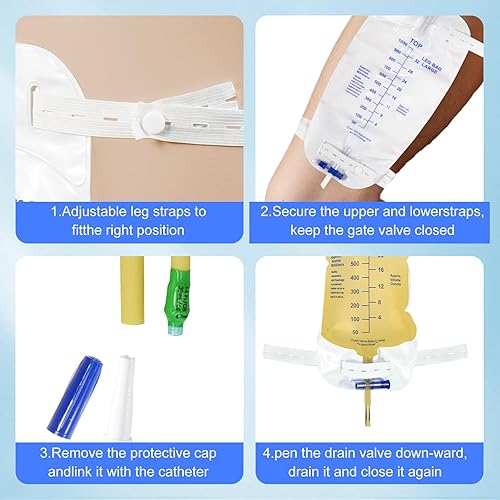 Miniatura 7 de Paquete de 5 bolsas de catéter para pierna de drenaje urinario, bolsas de orina desechables con válvula antirreflujo, bolsa de orina para piernas