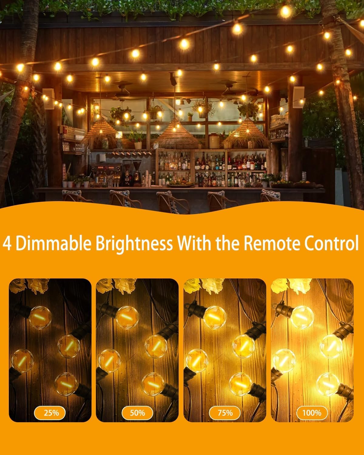 Bzavor LED Lichterkette Außen Strom,10M G40 Gluhbirnen Balkon Lichterketten Outdoor mit 16+1 Stk,IP68 Wasserdicht Lights mit Fernbedienung für Terrasse Pavillon Party Lights Gartenbeleuchtung