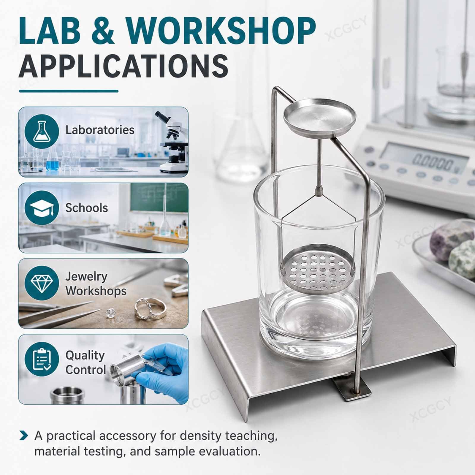 Marco para Determinar La Densidad Específica, Kit para Determinar La Densidad, Accesorio De Pesaje Hidrostático con Vaso, Soporte Metálico, Bandeja Base para Gemas Y Laboratorio