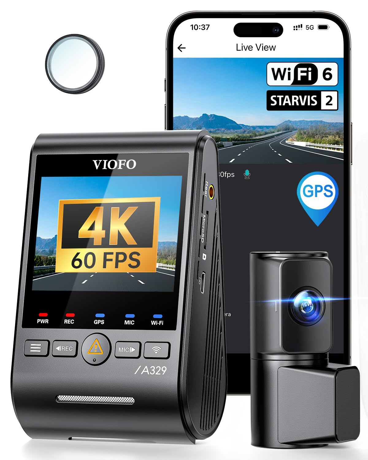 VIOFO A329 4K 60FPS Dash Cam Front and Rear, 4K+2K Dual Dash Camera for Cars, Built-in Wi-Fi 6 App Control, Dual STARVIS 2 Sensors, Support up to 4TB SSD Storage & 512GB microSD Card, 2 Channel HDR