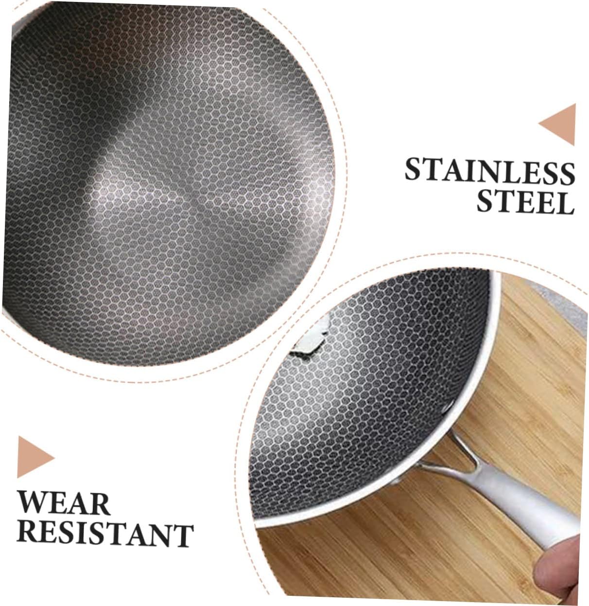 Luxshiny Nonstick Stir-fry Pan Traditional Chinese Wok Stainless Steel Scratch-proof Wear-resistant Deep Frying Pan