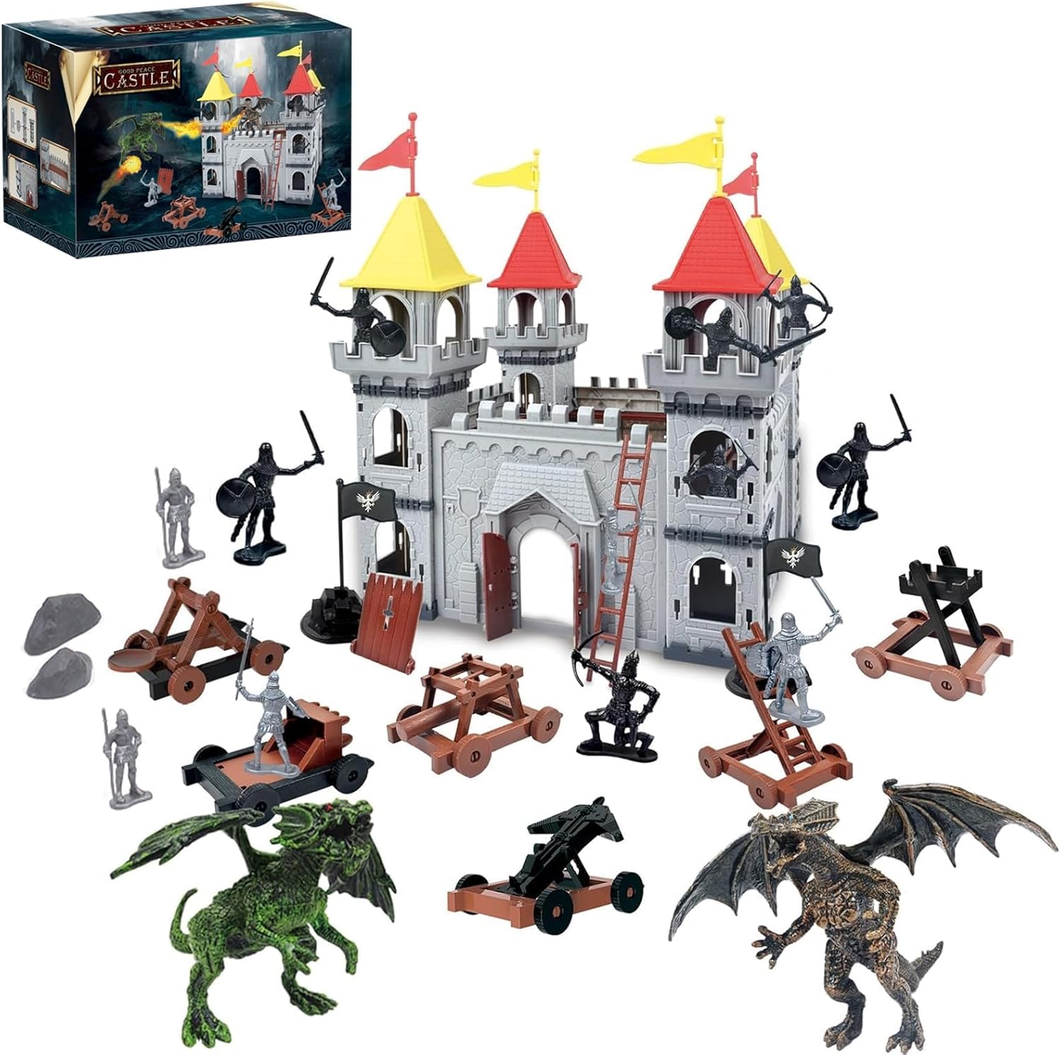 Medieval Castle Toy, Solider Army Figures Castle Playset, DIY Castle Building Set Miniature Playset with Castle Cavalry and Arrow Tower Simulated Siege War of Attack