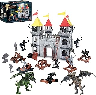 Yoyoom Medieval Castle Toy, Solider Army Figures Castle Playset, DIY Castle Building Set Miniature Playset with Castle Cavalry and Arrow Tower Simulated Siege War of Attack