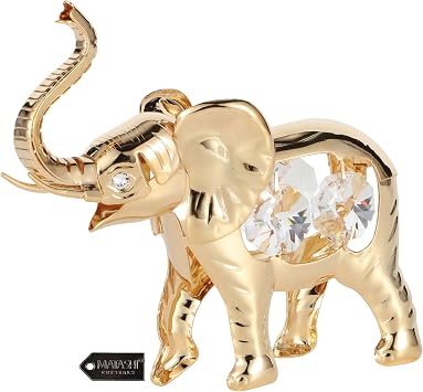 Matashi 24K Gold Plated Elephant Ornament Crystal-Studded Decorative Figurine for Home Decor for Her Also Ideal for Valentines Day, Birthday & Anniversary Celebrations