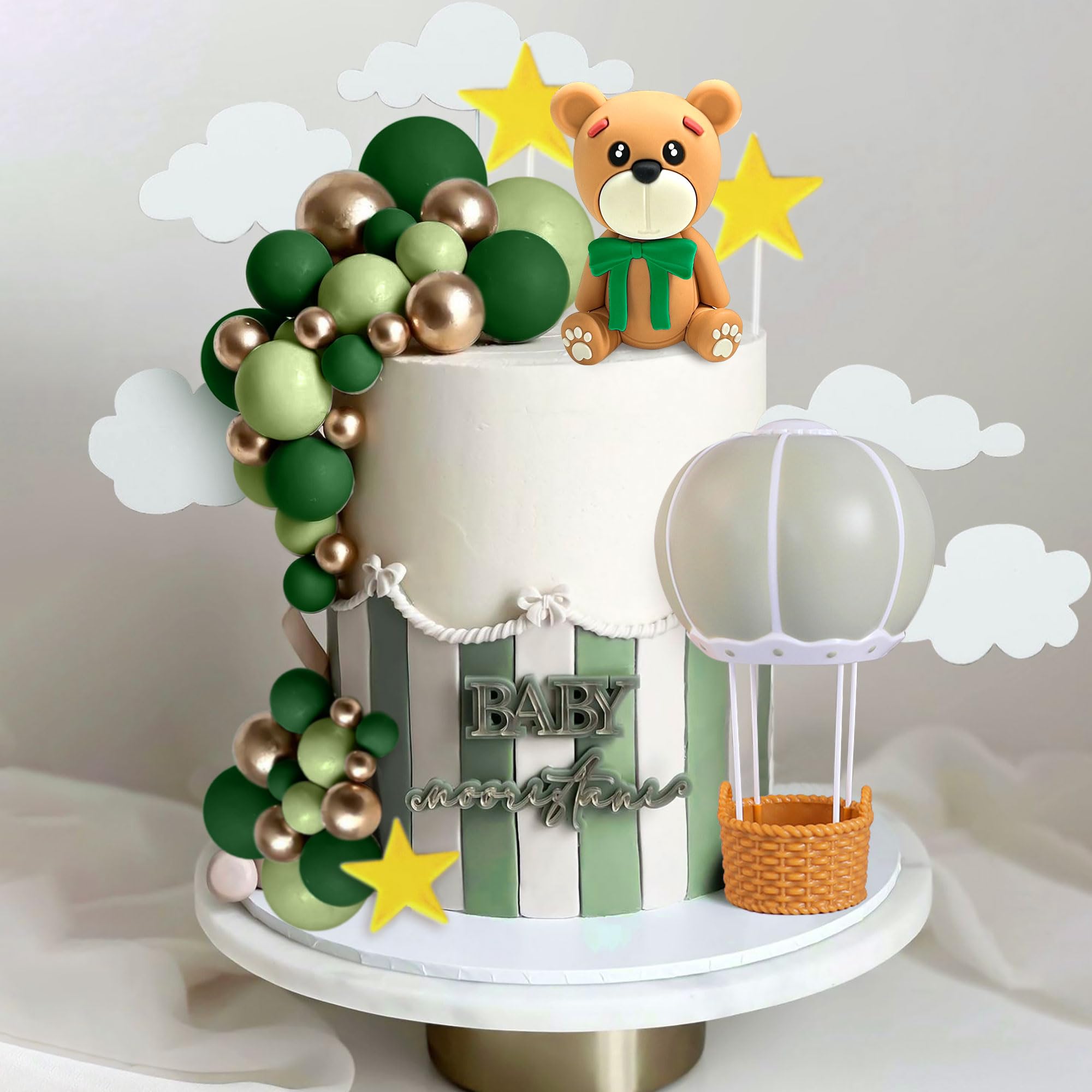 Snapklik.com : Sage Green Baby Shower Cake Topper Hot Air Balloons Cake ...