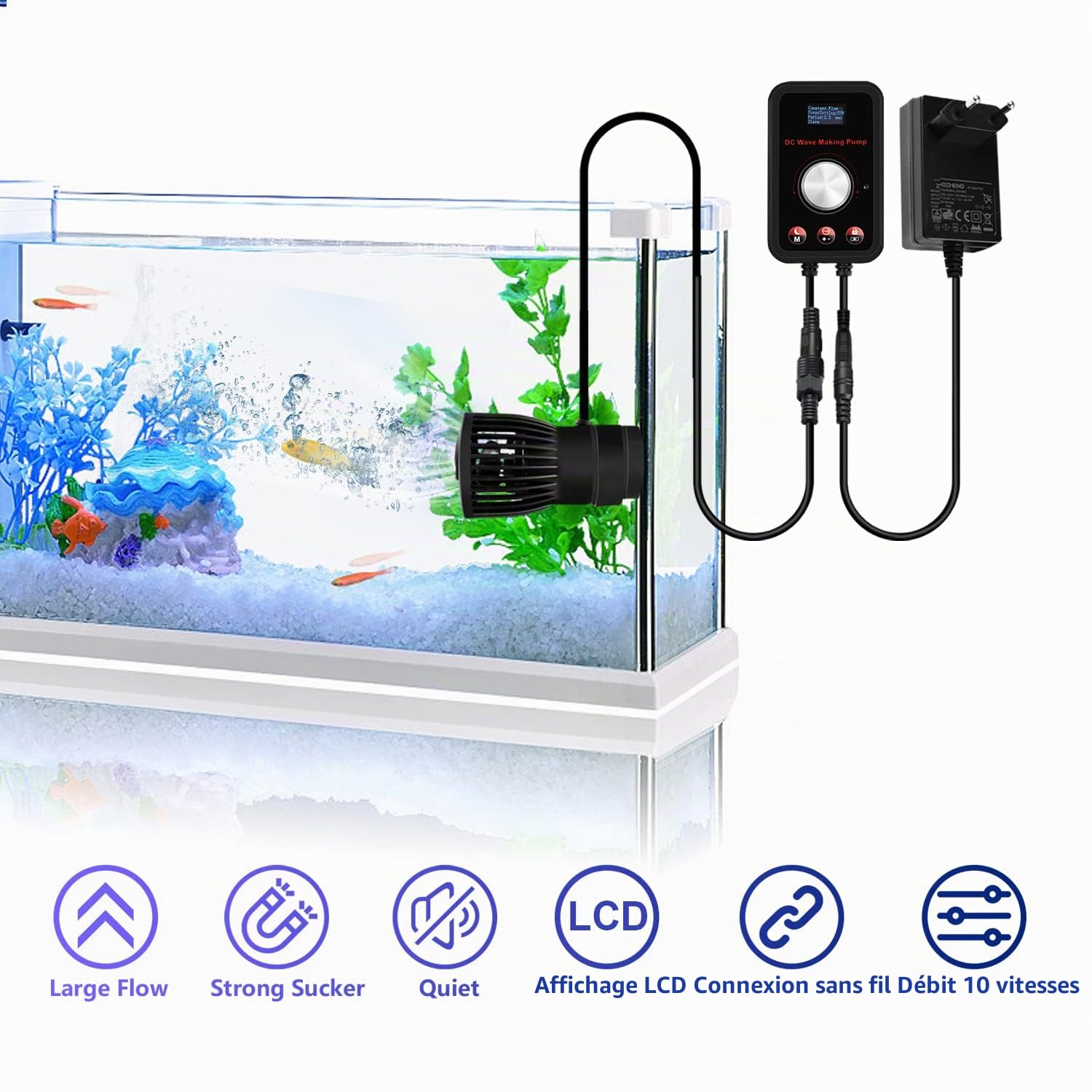 CONQUERALL 430-2160GPH 15W Générateur de vagues pour aquarium 24V DCGénérateur de vagues pour aquarium pour l'eau douce et l'eau salée
