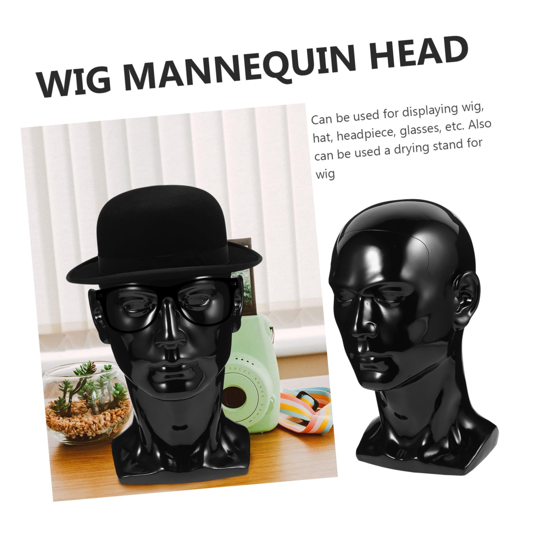PartyKindom PVC Male Mannequin Head Display Holder for Wigs Hats Glasses and Headpieces Multi Purpose Styling Stand for Salons Home Use and Travel Head Circumference
