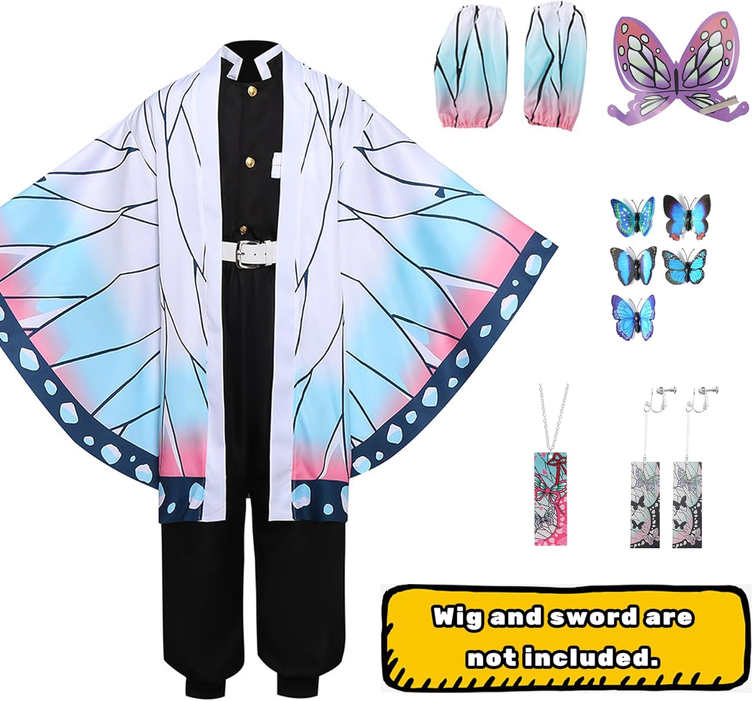 Halloween Costume Set for Adults Anime Cosplay Japanese Kimono Outfit with Necklace Earrings and Cloak