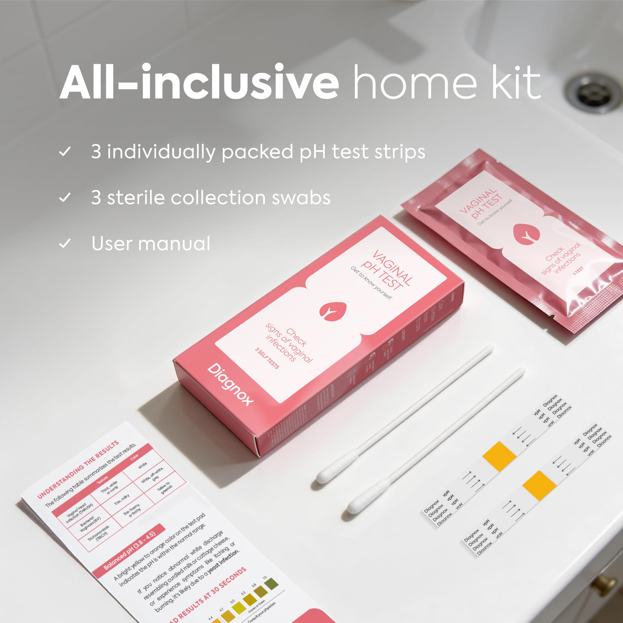 Diagnox Health At Home Vaginal pH Test Strips for Women, Early Detection of Feminine pH Imbalances, Individually Packaged & Easy to Use BV Test, Pack of 3